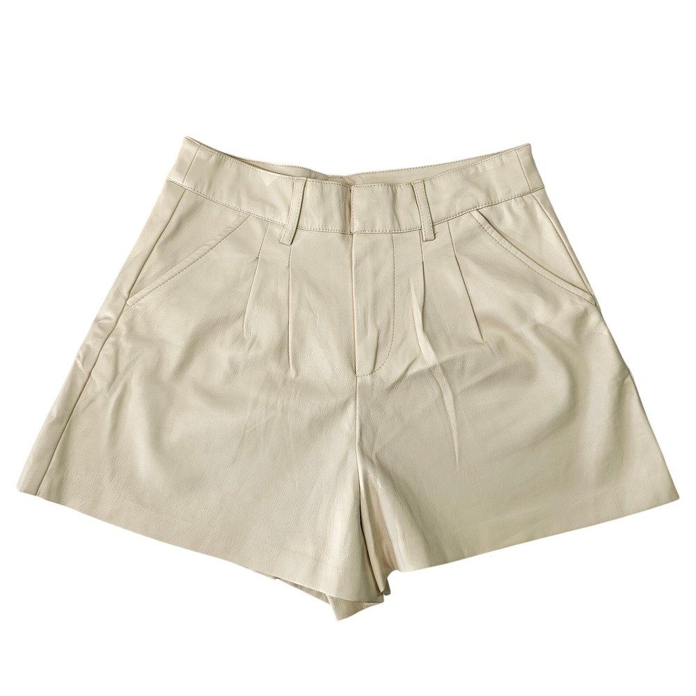 Forever 21 Y2K Faux Leather‎ High Waist Pleated Short Tailored Off White Small